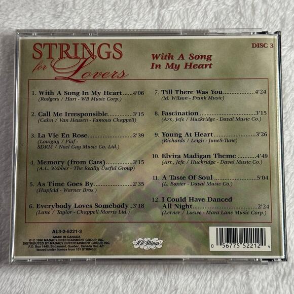 Strings for Lovers – 3 CD Set by The 101 Strings Orchestra (1996 Madacy, Canada) - Picture 6 of 9